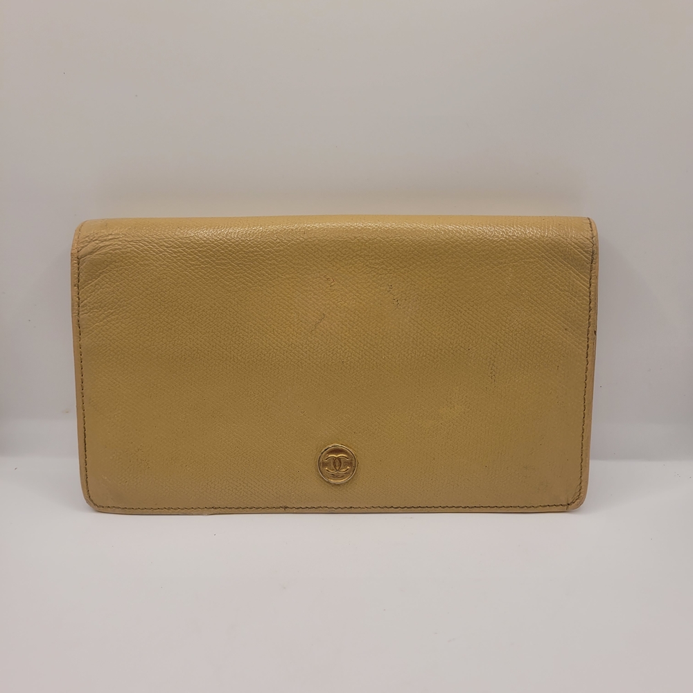 Chanel Leather Tan Long Bifold Vintage Wallet